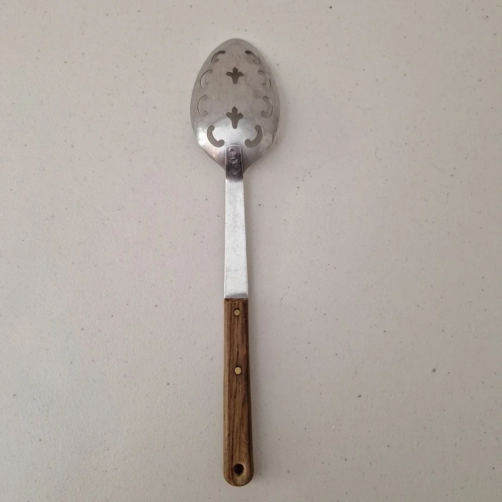 Vtg Utica USA Forge Slotted Spoon Serving Stainless Steel Blue‎ Ribbon 12